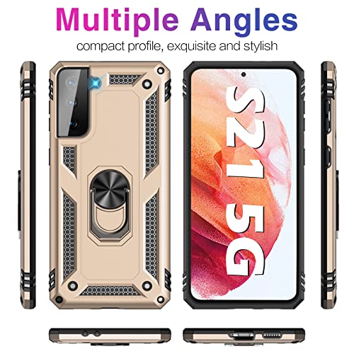 Image of Case for Samsung Galaxy S21 5G Case Heavy Duty with Built in Screen Protector Hard Armor Military Anti-Fall Bumper Cover for Samsung S21 5G 6.2 2021 Phone Cases with Magnetic Ring Kickstand (Gold)