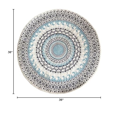 Tapete redondo de piel sintética 3'x3' gris y azul miniatura 3