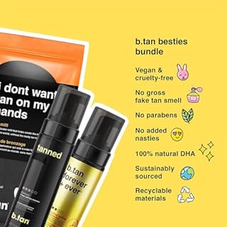 b.tan Dark & Ultra Long Lasting Self Tan Kit | Besties Bundle - Tanning Mousse Duo with Mitt Applicator Glove, 1 Hour Express, Fast Sunless Tanner, Face & Body, No Fake Tan Smell, 6.7 Fl Oz