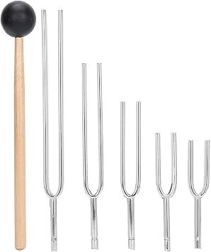 5pcs Tuning Fork Kit, 128hz 256hz 512hz 1024hz 2048hz Tuning Forks Set with Storage Bag and Hammer, for Musicians Teachers Science Enthusiasts