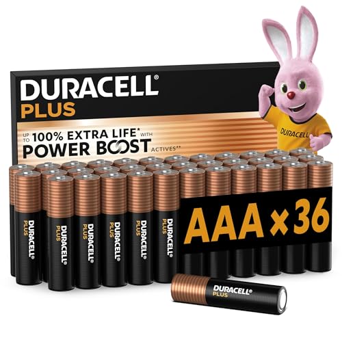 DURACELL Plus Pilas AAA Paquete de 36 Pilas alcalinas 1,5 V–Hasta un 150% de duración extra activos POWER BOOST–Fiabilidad para dispositivos cotidianos – con 0% de plástico–10 años en su envase MN2400