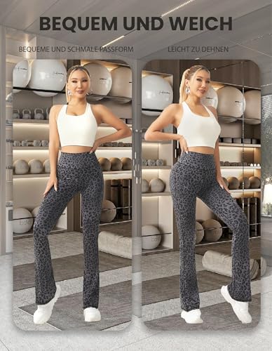 Leggings Damen Leoparden Schlaghose High Waist Flared Leggings Blickdicht Bootcut Jogginghose Fitnesshose für Outdoor – Bild 4