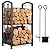 FEED GARDEN Firewood Rack Indoor Outdoor with Tools, 5-Piece Fireplace Tools Set, Fireplace Log Holder, Heavy-Duty Steel Firewood Storage Rack for Fireplace, Fire Pit, Wood Stove-Black, 29" H