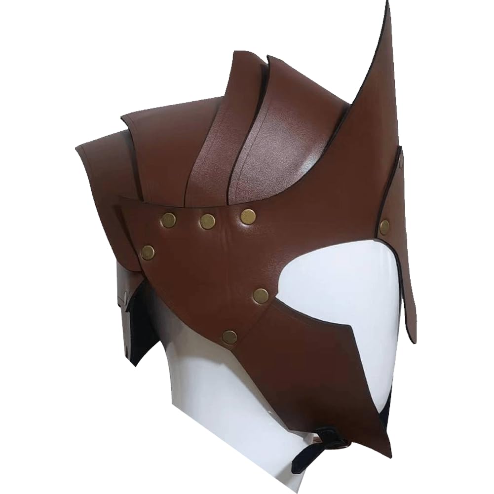 Fituenly Medieval Greek Knight Gladiator Spartan Helmet Roman Warrior Helmet Renaissance Viking Leather Helmet Halloween Cosplay Costumes