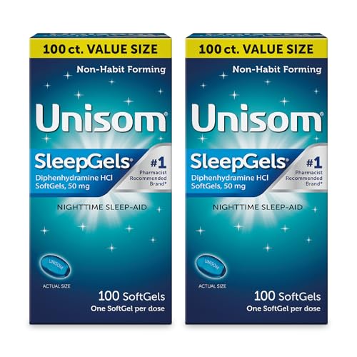Image of Unisom SleepGels Nighttime Sleep Aid Capsules for Adults, Diphenhydramine HCI 50mg, Non-Habit-Forming Sleep Medicine for Relief from Occasional Sleeplessness, 100 Count (2 Pack)