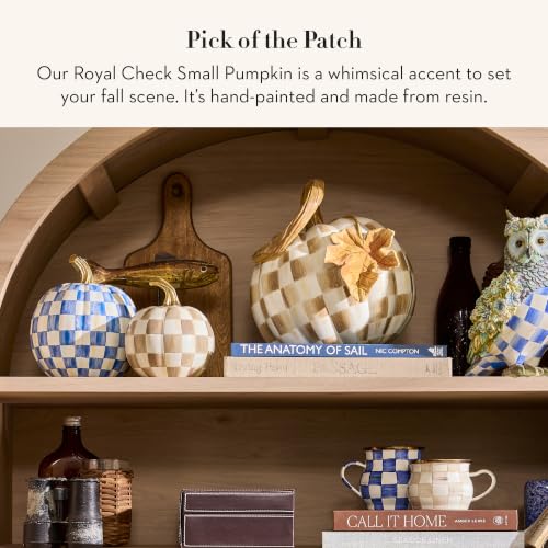 Image of MACKENZIE-CHILDS Resin Pumpkin, Small, Blue-and-White Royal Check
