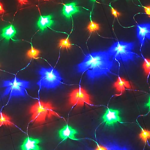 Nileco Luces Led Navideñas de Red, 8 Modos, Luces De Malla Impermeables, Luces Decorativas Conectables para árboles de Navidad Arbustos Bodas Jardines, Exteriores Interiores(1.5m x 1.5m 96led, Color)