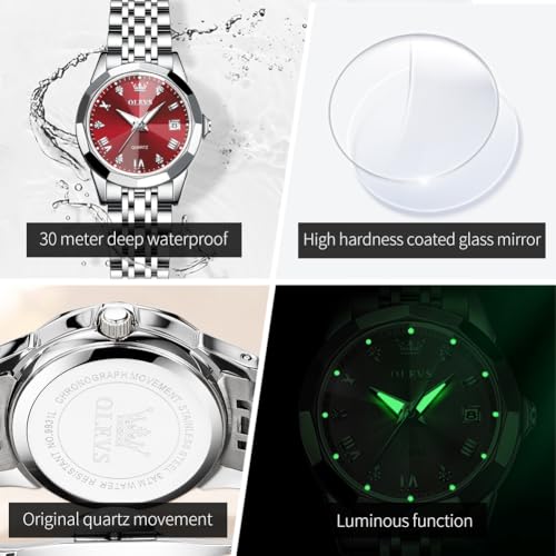 Image of OLEVS Watches Women with Date Silver Stainless Steel Luxury Ladies Watches with Small Writs Diamond Watches for Women Waterproof Elegant Dress Quartz Analog Women's Wrist Watches Reloj de Mujer