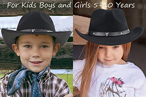 Western Cowboy Cowgirl Hat For Kids Boys Girls Felt Fedora Hats (For Kids 3-8 Years) Black #TOP1