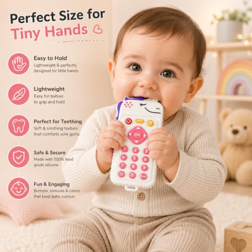 Image of CHICAGOZONE Premium Baby Silicone Teether Ring Toy - BPA Free Soft Teething Toy for Infants, Multi-Texture Sensory Chew Toy, Easy Grip Teether for Babies 3-12 Months, Cute Animal Design (Multicolor) (WHITE REMOTE KITT)