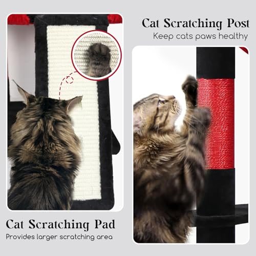 Image of Globlazer Gothic Heavy Duty Cat Tree, 70in Tall Sturdy Goth Cat Tree for Indoor Cats Extra Large Cat Tower with Scratching Post, Cat Condos for Adult Cats Kittens, Hammock, Perch, F70 Pro, Red Black
