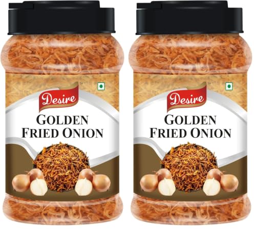 Image of Desire Golden Fried Onion (Birista) 250 Gram Jar |Crispy Pyaz Flakes | Ready-to-Use for Biryani, Gravies, & Indian Curries (Pack of 2)