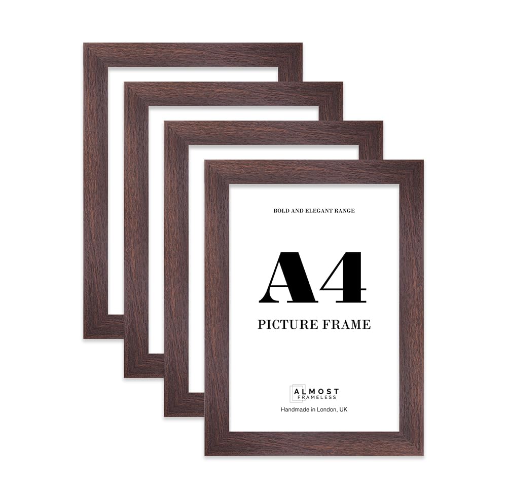 A4 Photo Frame, Display A4 Pictures (21 x 29.7cm - 8.3 x 11.7in) Picture Frame for wall Display - Walnut - 4 Pack — image 1