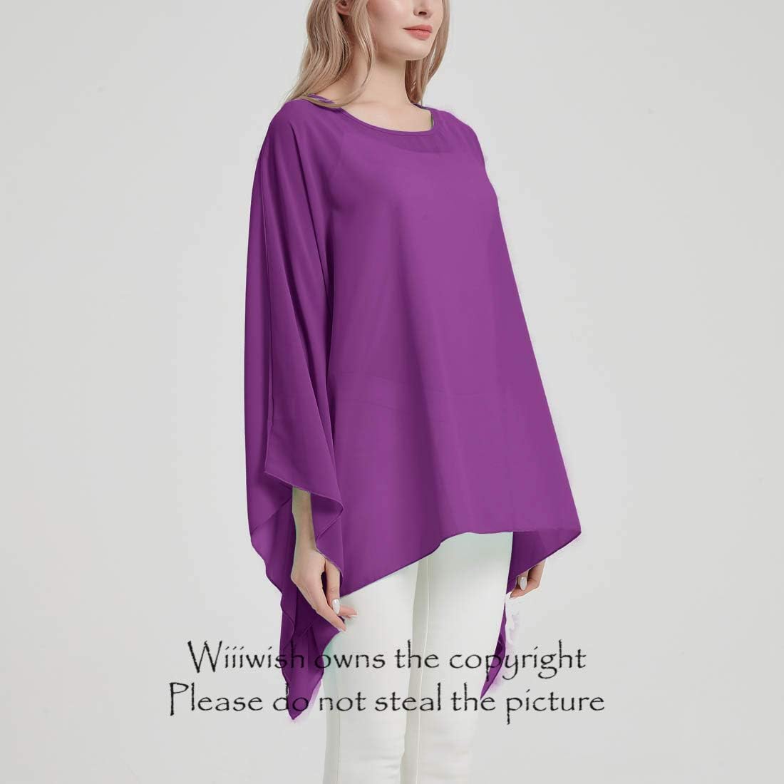 Wiiiwish Women's Loose Solid Long Batwing Sheer Chiffon Caftan Wrap Poncho Tunic Top Topper - Image 5
