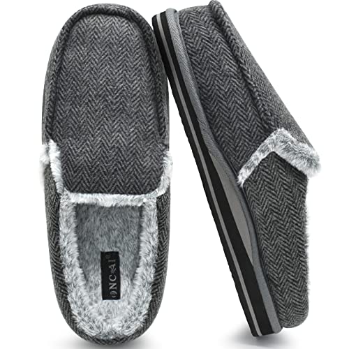 ONCAI Chaussons Hommes Orthopédiques Peluche Support Arch Pantoufles de Maison Hiver Chaudes Chaussures Mousse à Mémoire de Forme Slipper Semelle Antidérapante Noir Taille 44 Cover