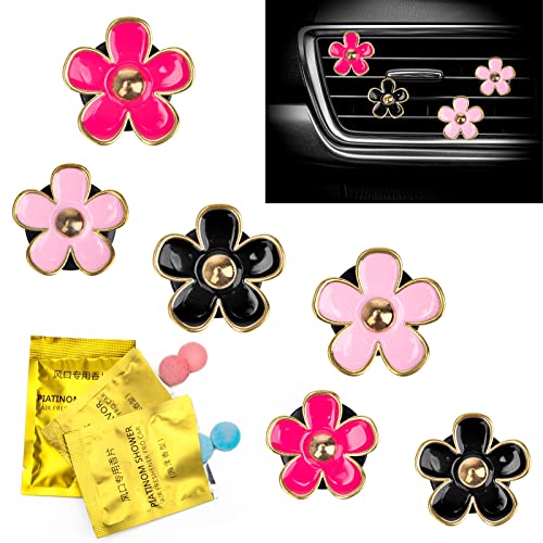 6 Pcs Daisy Flower Air Vent Clips, Catcan Cute Flower Air Freshener Car Clips Air Conditioning Outlet Clip For Car Vent Decor Colorful Car Inter Decor Accessories For Women (Black, Pink, Rose Red) #TOP11