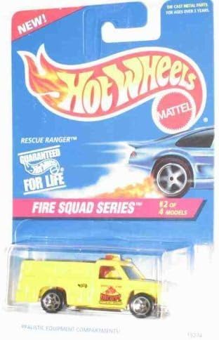 Hot Wheels - Fire Squad Series - Rescue Ranger (Yellow) Collector Car Replica - #2 of 4 Models in Series - Collector #425 - 5 Spoke Wheel Hubs