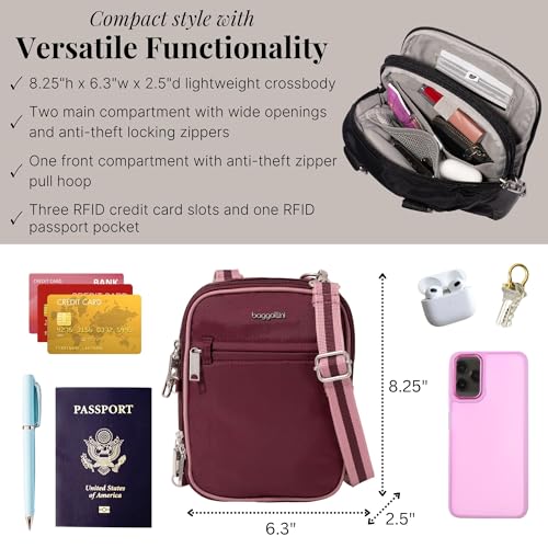 Image of Baggallini Securtex Anti-theft Mini Everything Crossbody Bag, 6.3 inchx8.25 inch Rfid, Locking Zippers & Cut-resistant Strap