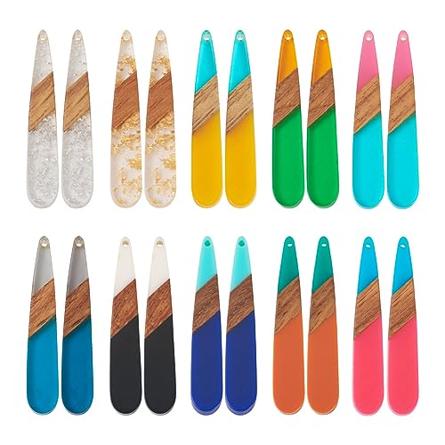 Boutigem 20Pcs Teardrop Resin Wood Charm Long Drop Resin Wood Earring Pendant Natural Wood Dangle Charm for Jewelry Making DIY Crafts
