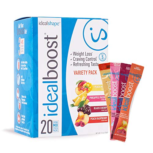 IdealBoost, Weight Loss Drink Mix Packets, Variety Pack, w/Hunger Blocking and Energy Blends, 20 Servings…