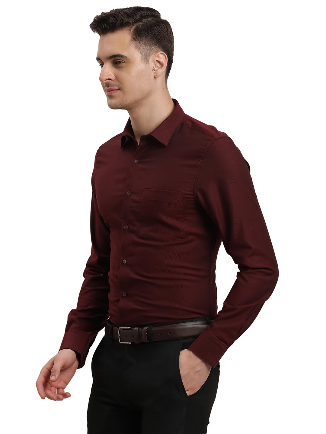 Chemise bordeaux homme Turtle en pur coton dobby avec coupe ajustée