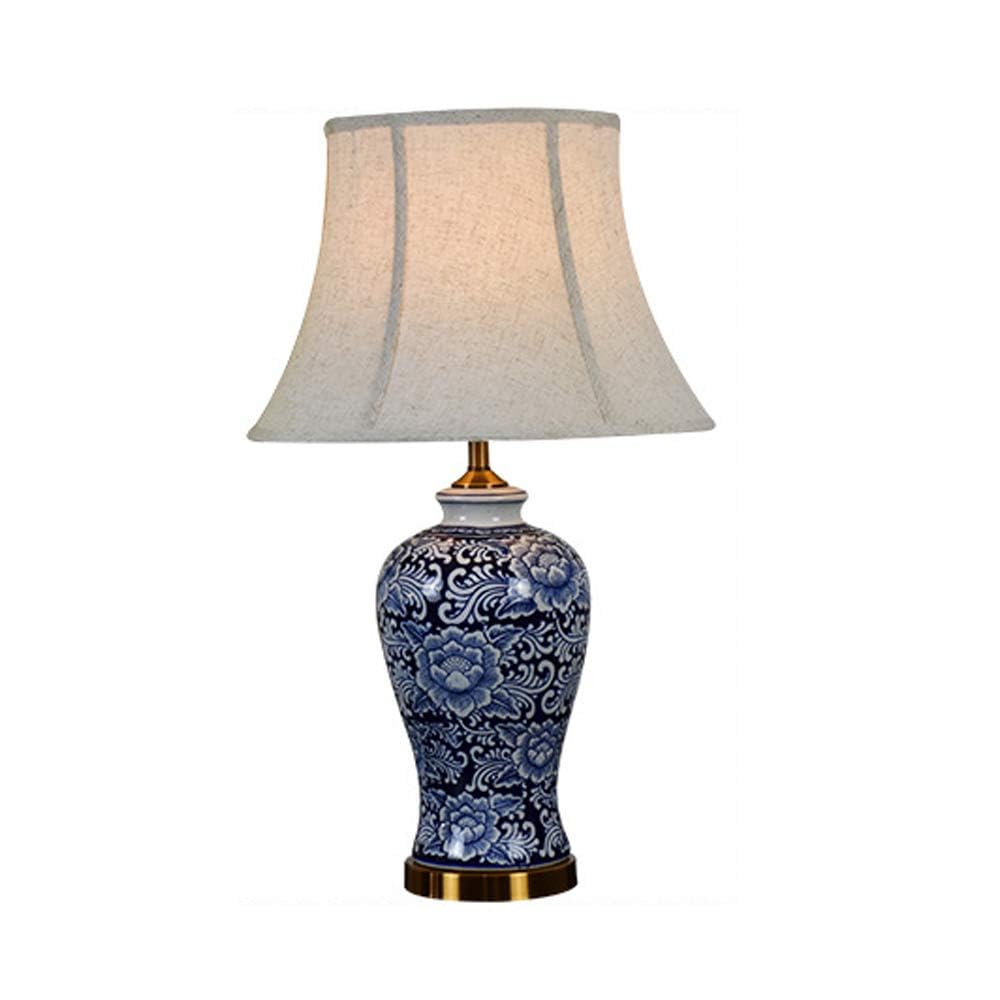 asdchZen Oriental Hand-Painted Blue And White Flowers Ceramic Table Lamps,E27 Button Switch Nightstand Lamp Living Room Bedroom Bedside Desk Lamp-2,2