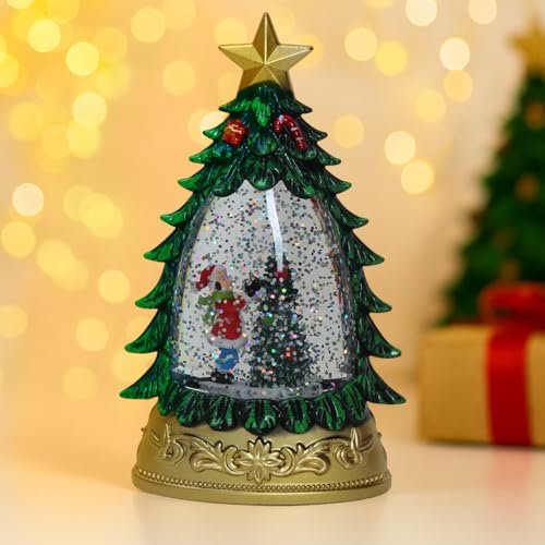 Just For Christmas Snow Globe – Battery Operated LED Glitter Tree with Water, Automatic Glitter Swirl & Light-Up Function | Ideal for Christmas, Birthdays, Desktops & Study Rooms