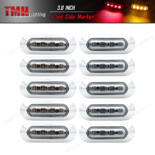 10 Pcs Tmh 3.6 Inch Submersible 4 Led Smoked Lens Red & Amber Side Led Marker ( 5 + 5 ) 10-30V Dc , Truck Trailer Marker Lights, Marker Light Amber, Rear Side Marker Light, Boat Cab Rv #TOP1
