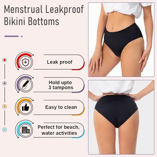 Runmeihe Period Swimwear, Bikini Swimsuit Bottoms, Menstrual Leakproof Underwear for Swimming, Middle Waist Swimming Panties (UK, Alpha, XXL, Regular, Regular, Black) - Image 3