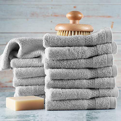 Image of Hearth & Harbor Washcloths 12 Pack - 100% Cotton Washcloth for Body and face, High Absorbent and Soft 13 inchx13 inch Body Wash Cloth, Quick Dry - Silver Grey Washcloths