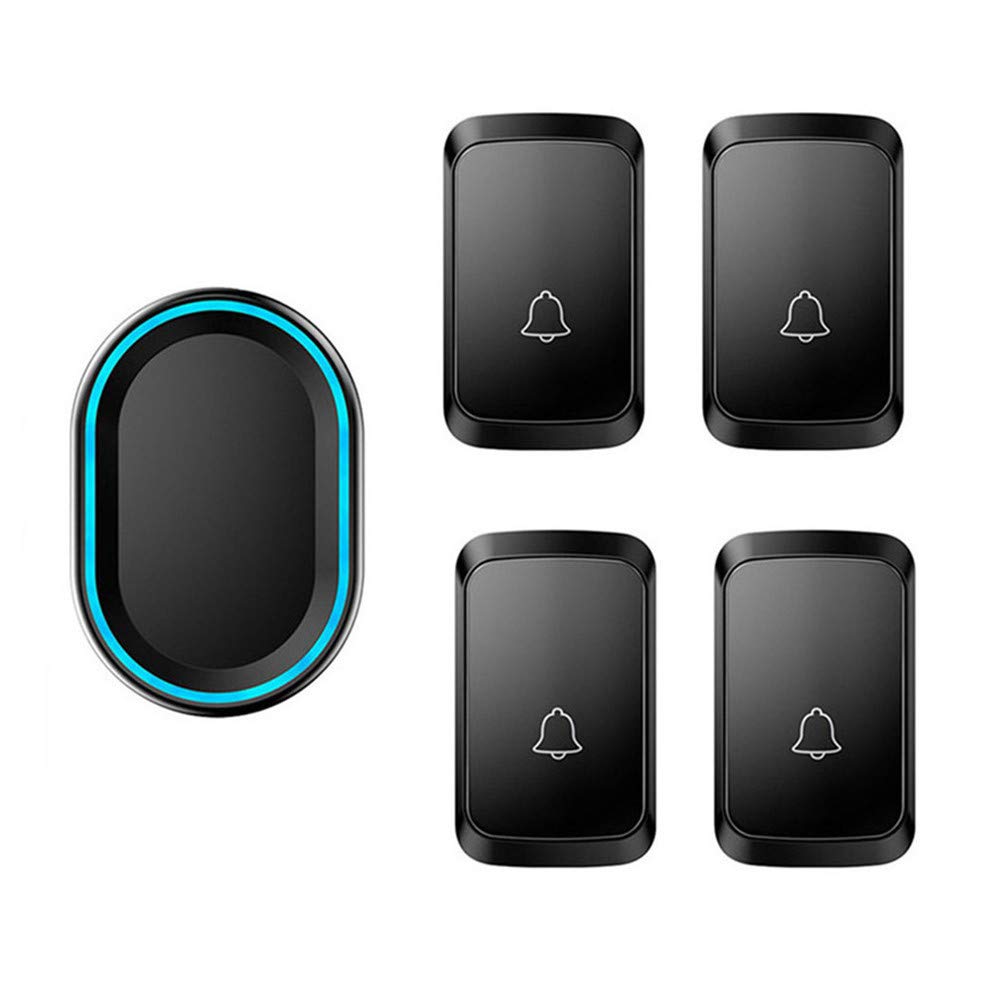Timbre inalámbrico, 4 pulsadores y 1 Receptor, Timbre de Puerta inalámbrico Resistente al Agua con Enchufe de Pared, función de Memoria de Apagado, Flash LED, Alcance de,Negro