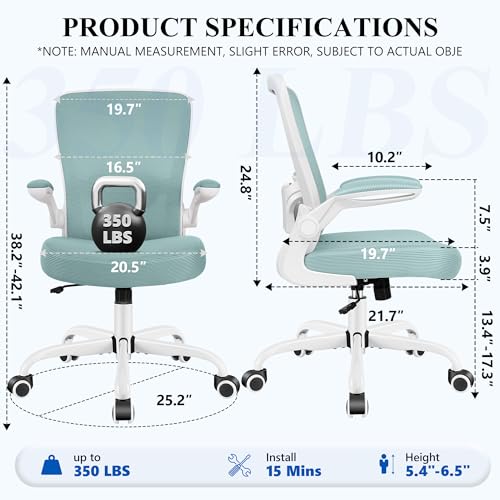 Image of FelixKing Office Chair, Ergonomic Desk Chair Breathable Mesh Chairs Adjustable High Back Lumbar Support Flip-up Armrests, Executive Rolling Swivel Comfy Computer Chairs Home Office Light Blue