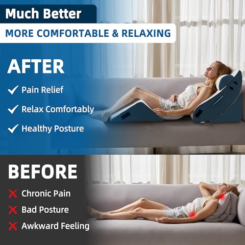 Image of HABUTWAY 4Pcs Orthopedic Wedge Pillow, Bed Pillow for Sleeping, Post Surgery Foam Wedge Pillow for Back Pain Relief, Triangle Adjustable Support Pillow with Machine Washable Cover, Blue