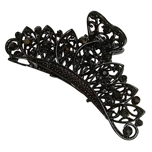 Numblartd Fashion Retro Black Metal Alloy Rhinestone Fancy Hair Claw Jaw Clips Pins - Chic Vintage Hair Catch Barrette Hair Updo Grip Hair Accessories for Women