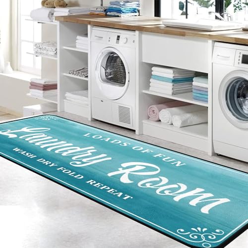 Laundry Room Rug Non Slip Floor mats Farmhouse Large Laundry Rugs for Laundry Runner Room Mat Washer and Dryer Carpet Laundry Room Decor 20x59inch(Turquoise)
