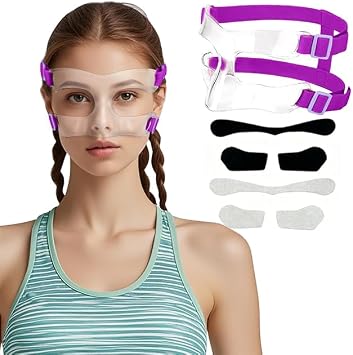 AF01B Women Nose Guard for Broken Nose Adults Adjustable Basketball Soccer Sports Face Shield Mask with Foam Padding for Youths Teens Purple Open