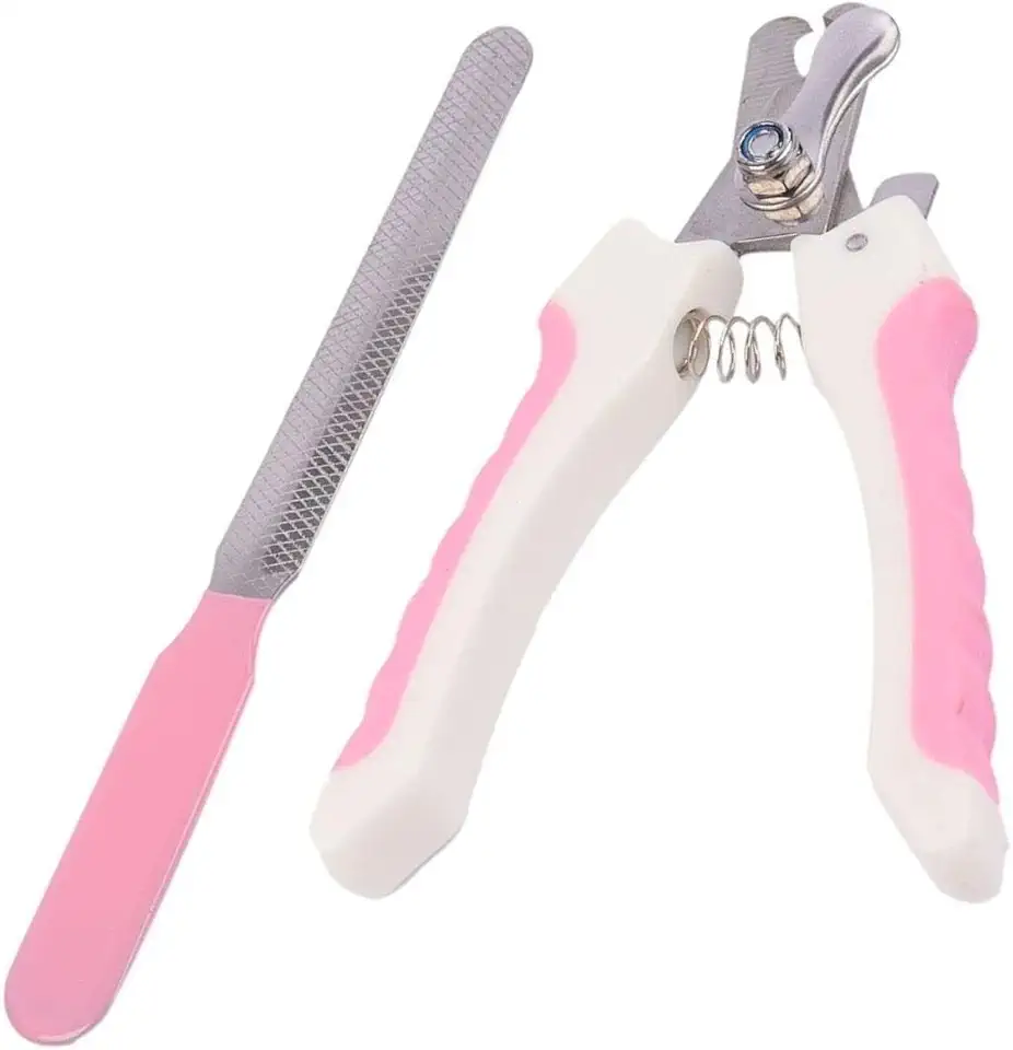 Cortador De Unhas Pet Kit Alicate e Lixa Para Cães e Gatos (Branco e rosa)