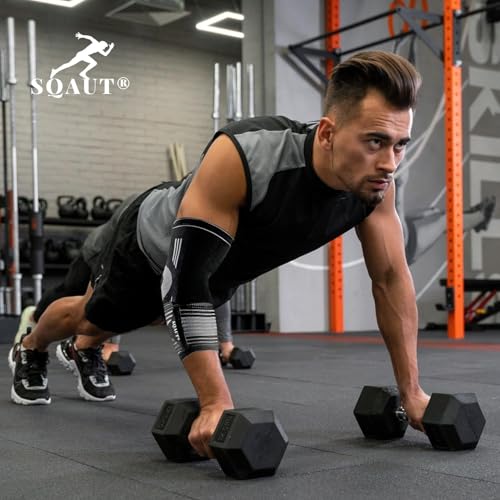 SQAUT Ellenbogenbandage 1 Stück Ellenbogen Bandage Herren und Damen für Sport, Tennisarm und Golferarm Ellbogen Stütze Armbandage mit Klettbänder Klettgürtel Elbow Brace Elbow Support (Schwarz L)