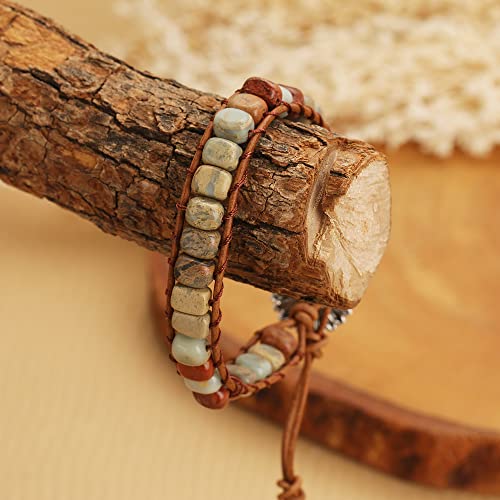 Hzdk 7 Chakra Bracelets For Women,Handmade Healing Stone Jasper Beads Bracelet With Flower Button Women Jewelry Gifts (Round Amazon) #TOP4