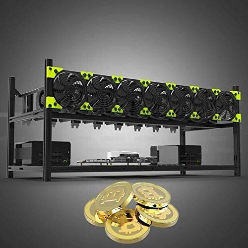 RXFSP Professional 8 GPU Miner Mining Case Aluminum Frame Mining Rig Black with 7 Fans