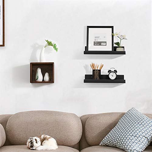 OROPY Photo Ledge Wall Shelves - Set of 2 15-inch Solid Wood Floating Picture Display Shelf for Picture Frames in Living Room, Bedroom, Nursery (Black) - Thumbnail 5