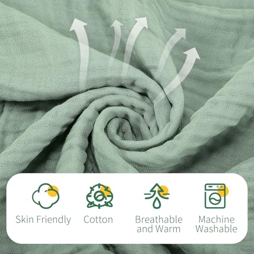 Image of VitalCozy 6 Pcs Baby Muslin Hooded Bath Towels and Washcloths, Muslin Hooded Baby Towels Absorbent Blankets for Gift Newborn Infant Shower (Green,Gray)