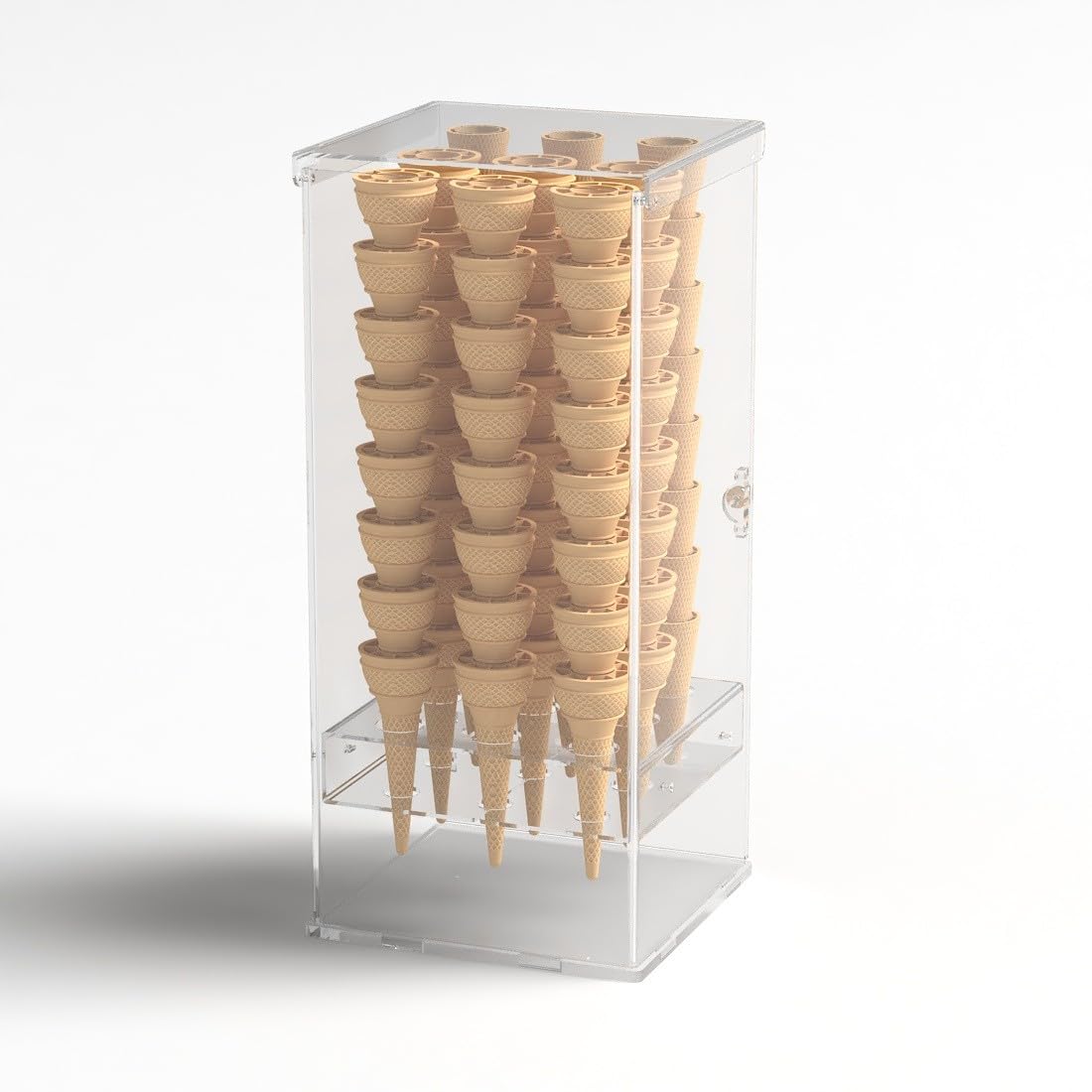 Portaconi gelato in plexiglass trasparente a 9 fori con sportello frontale - Misure: 24x23x H47 cm