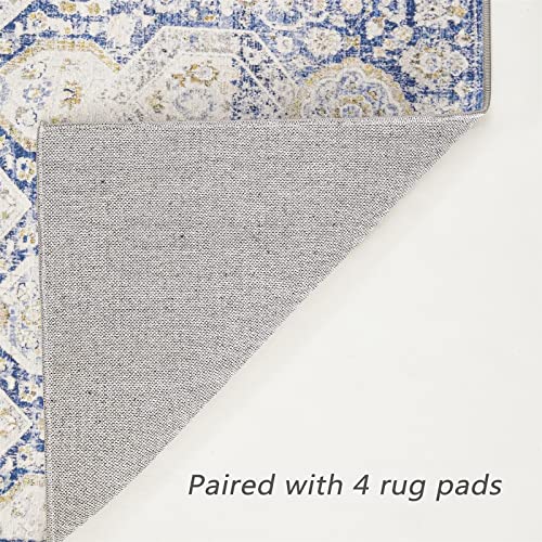Roomtalks Ultra Thin Flat Weave Vintage Medallion 2X3 Area Rug For Kitchen Entryway Indoor Doormat Entrance Bedroom, Boho Modern Farmhouse Oriental Distressed Small Accent Throw Floor Rug Indigo #TOP3