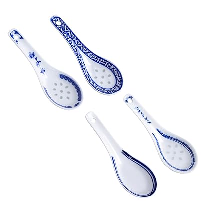 OKUMEYR 4Pcs blue and white porcelain spoon asian spoons dessert spoons soup spoons asian Sugar Spoons porridge spoon Ceramic spoons Simple Spoons for Home Useful Ceramic Spoon ceramics