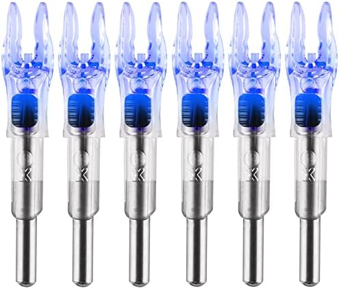 KEAUP 6PCS X Lighted Nocks for Arrows with .204 .233 .244 .246 Inside Diameter with H, S, GT Bushings High-Visibility LED Arrow Nocks, ON/Off Switch Included