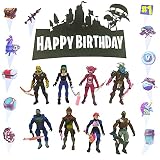 LIFISH Night Cake Topper Figures and Decorations Include 8Pcs Figures, Glitter Cardboard Large cake
