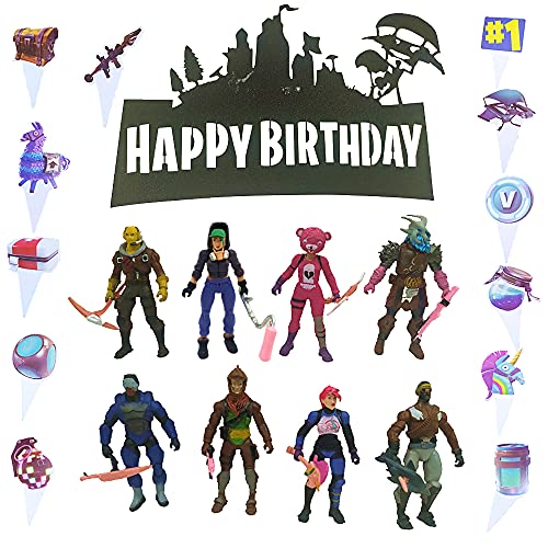 Lifish Night Cake Topper Figures And Decorations Include 8Pcs Figures, Glitter Cardboard Large Cake Topper And Cupcake Toppers, Video Game Party Supplies #TOP18
