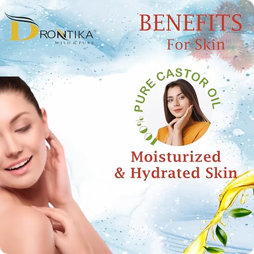 Image of Drontika Wild & Pure Castor Oil 100% Natural & Organic - 200ml For Hair Growth, Skin Care, Nails & Eyelash Nourishment | 100% Pure, Cold-Pressed, Chemical-Free