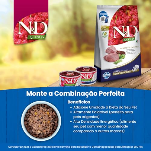 Farmina N&D Quinoa Controle de Peso para Cães Adultos de Todas as Raças Sabor Cordeiro, Quinoa, Bróc